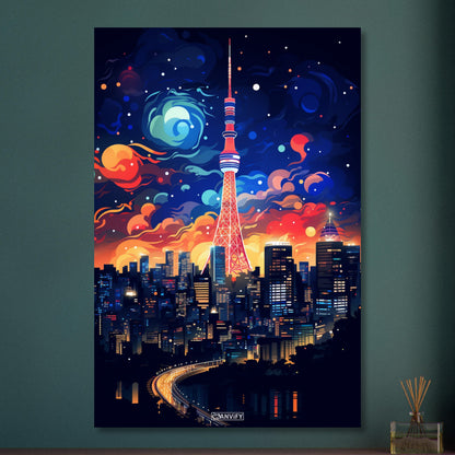 Japans Hauptstadt Tokyo in bunten Acrylfarben auf Aluminium