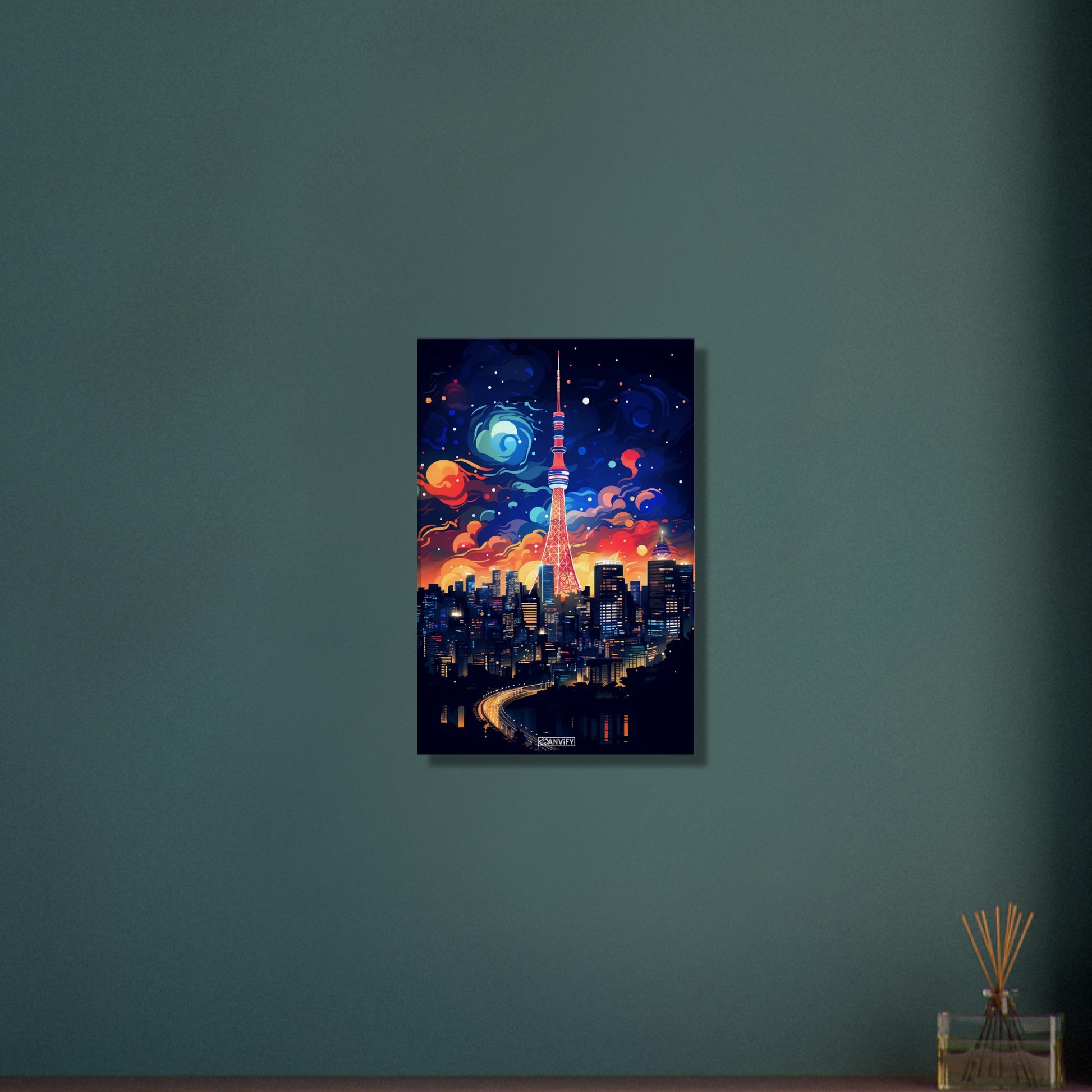 Japans Hauptstadt Tokyo in bunten Acrylfarben auf einer Leinwand