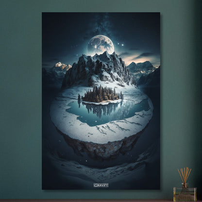 Vollmond über dem Bergsee und den Alpen auf Aluminium