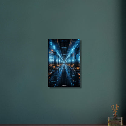 Interstellarer Serverraum in blauen Farben auf einer Leinwand