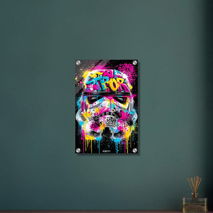 Stormtrooper Helm im Graffiti Street Art Stil auf einem Acrylbild