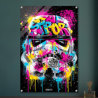 Stormtrooper Helm im Graffiti Street Art Stil auf einem Acrylbild