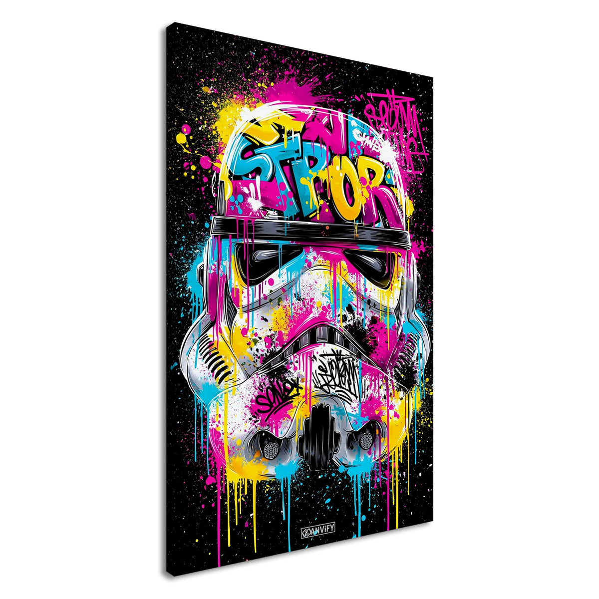 Stormtrooper Helm im Graffiti Street Art Stil auf einer Leinwand