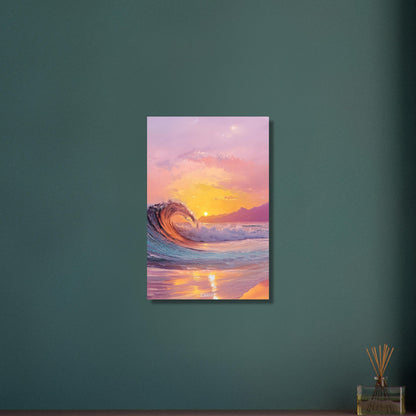 Atemberaubende Welle im Sonnenuntergang in Acrylfarben auf Aluminium