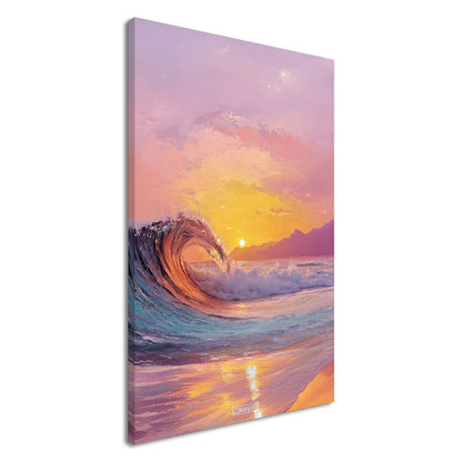 Atemberaubende Welle im Sonnenuntergang in Acrylfarben auf einer Leinwand