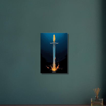 Glühendes Schwert im Stil von Excalibur auf einer Leinwand