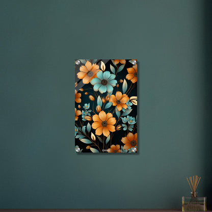 Blaue und Orange Sonnenblumen auf einem Acrylbild