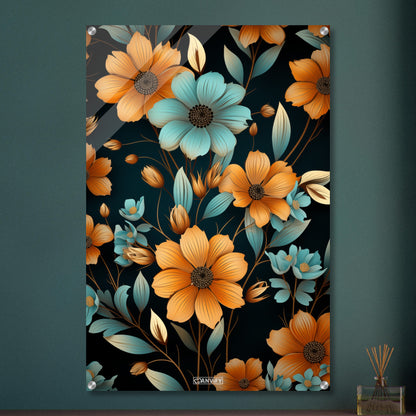 Blaue und Orange Sonnenblumen auf einem Acrylbild