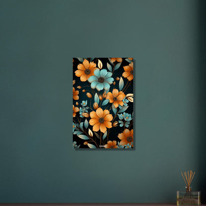 Blaue und Orange Sonnenblumen auf Aluminium