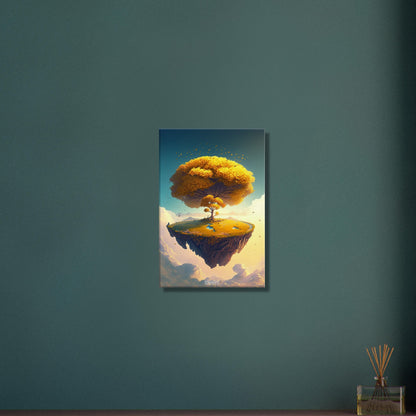 Schwebende Insel mit gelben Ginkgobaum auf einer Leinwand