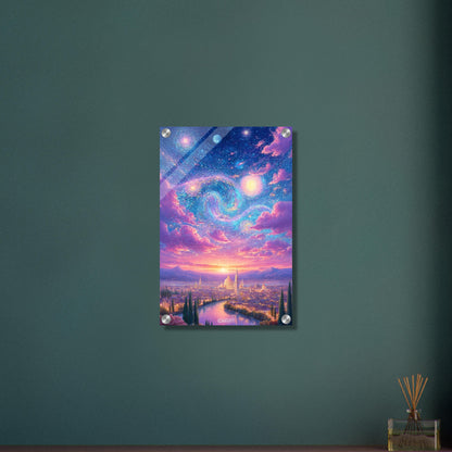 Starry Night Gemälde mit Sonnenuntergang im Stil von Vincent van Gogh auf einem Acrylbild