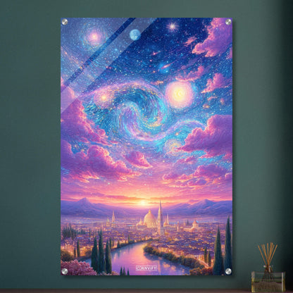 Starry Night Gemälde mit Sonnenuntergang im Stil von Vincent van Gogh auf einem Acrylbild