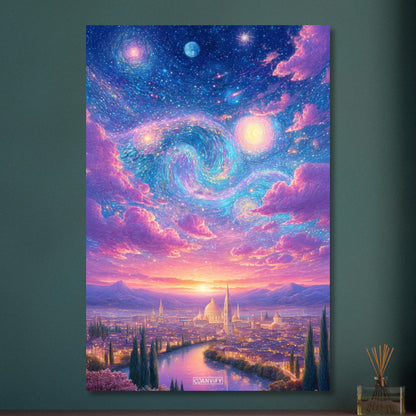 Starry Night Gemälde mit Sonnenuntergang im Stil von Vincent van Gogh auf Aluminium