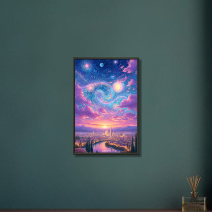 Starry Night Gemälde mit Sonnenuntergang im Stil von Vincent van Gogh auf einem Poster im Metallrahmen