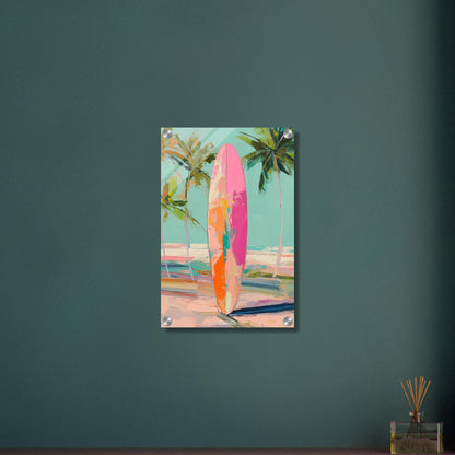 Surfbrett gemalt in abstrakten Acrylfarben auf einem Acrylbild