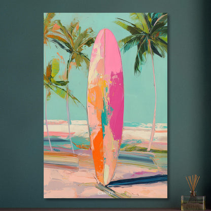 Surfbrett gemalt in abstrakten Acrylfarben auf Aluminium