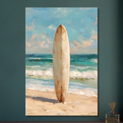 Surfbrett im Vintage Stil gemalt in Acrylfarben auf Aluminium