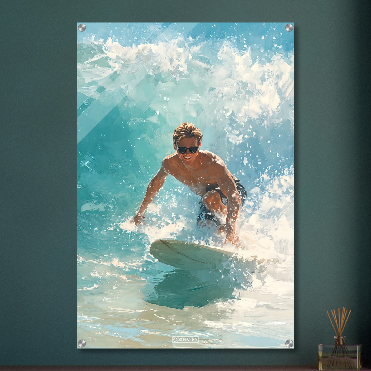 Wellenreiter auf einer Welle auf einem Acrylbild