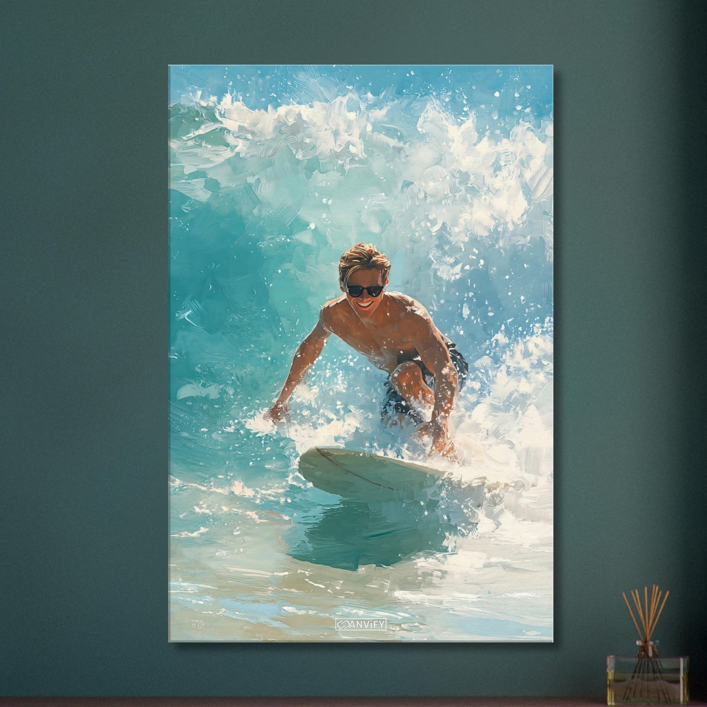 Wellenreiter auf einer Welle auf einer Leinwand
