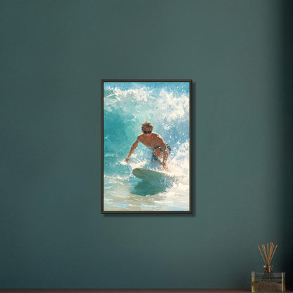 Wellenreiter auf einer Welle auf einem Poster im Metallrahmen