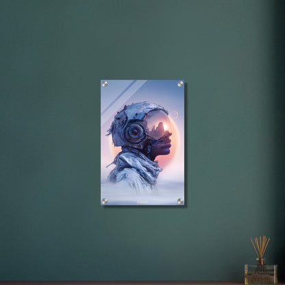 Surreale Astronautin fantasievoll dargestellt im Steampunk-Stil auf einem Acrylbild