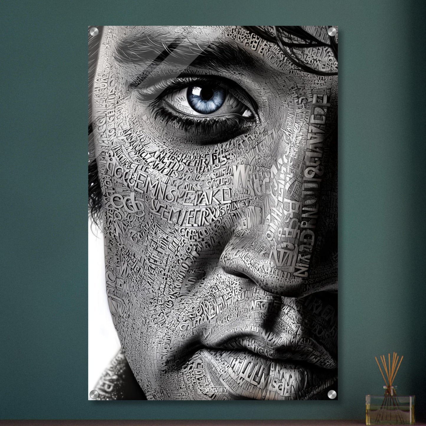 Elvis Aaron Presley, King of Rock ’n’ Roll oder auch einfach The King im Kalligram Stil auf einem Acrylbild