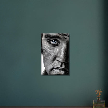 Elvis Aaron Presley, King of Rock ’n’ Roll oder auch einfach The King im Kalligram Stil auf einer Leinwand