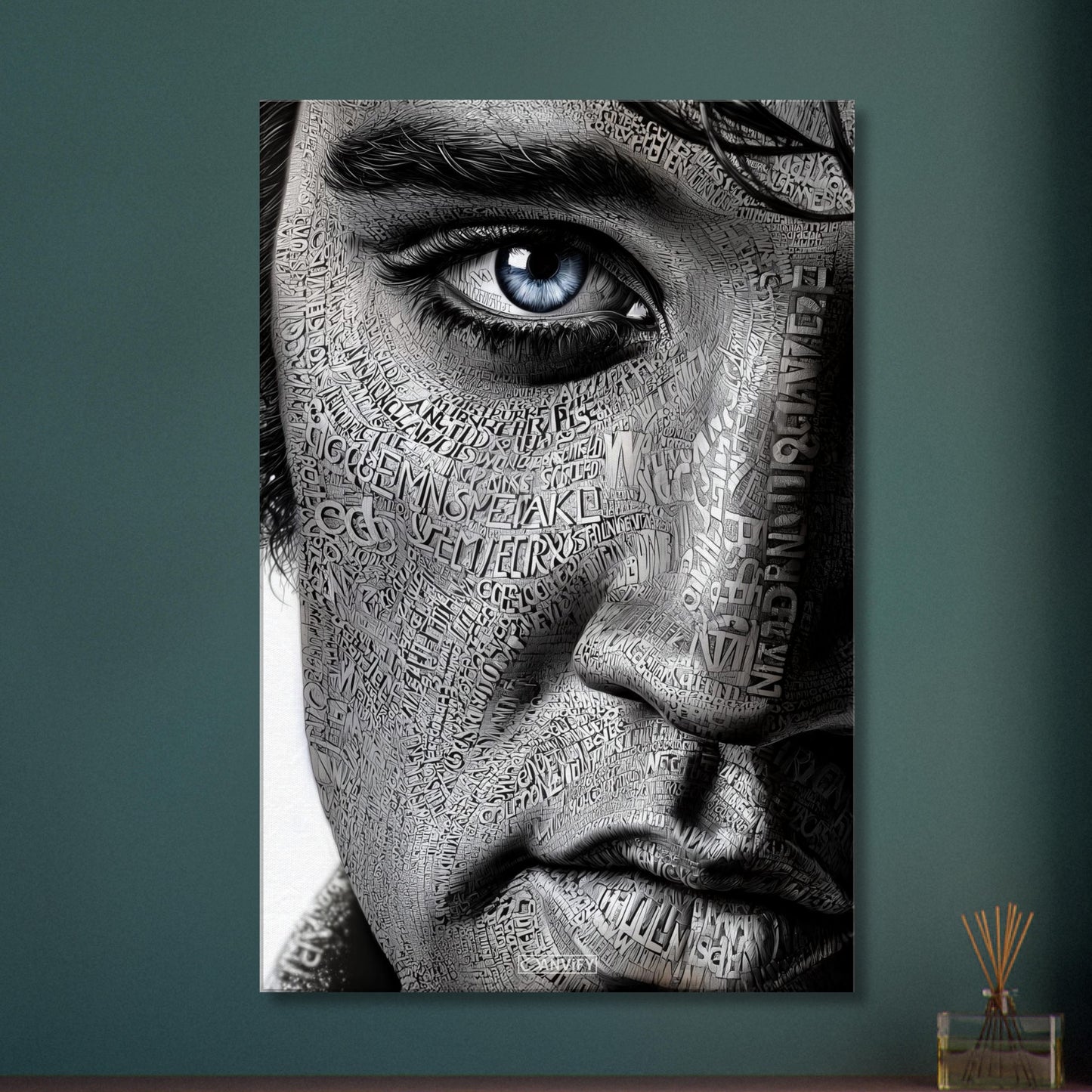 Elvis Aaron Presley, King of Rock ’n’ Roll oder auch einfach The King im Kalligram Stil auf einer Leinwand