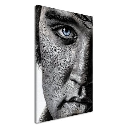 Elvis Aaron Presley, King of Rock ’n’ Roll oder auch einfach The King im Kalligram Stil auf einer Leinwand