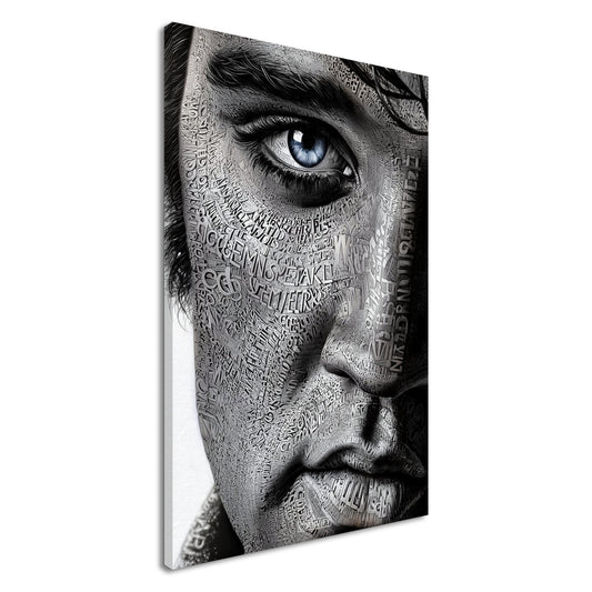 Elvis Aaron Presley, King of Rock ’n’ Roll oder auch einfach The King im Kalligram Stil auf einer Leinwand