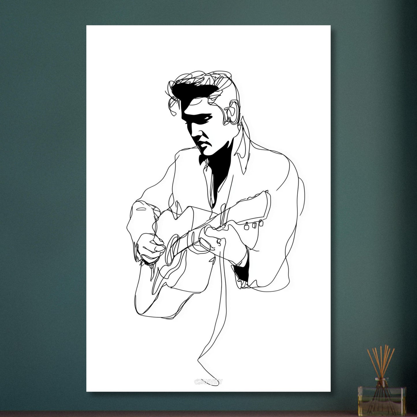Elvis Aaron Presley gezeichnet mit einer Linie auf Aluminium