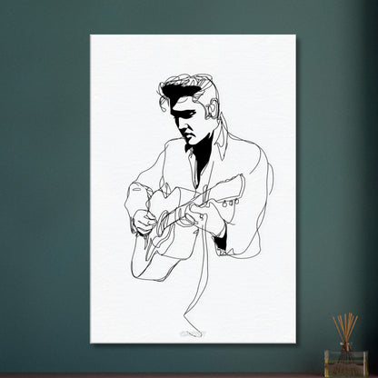 Elvis Aaron Presley gezeichnet mit einer Linie auf einer Leinwand
