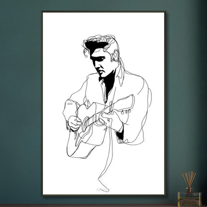 Elvis Aaron Presley gezeichnet mit einer Linie auf einem Poster im Metallrahmen
