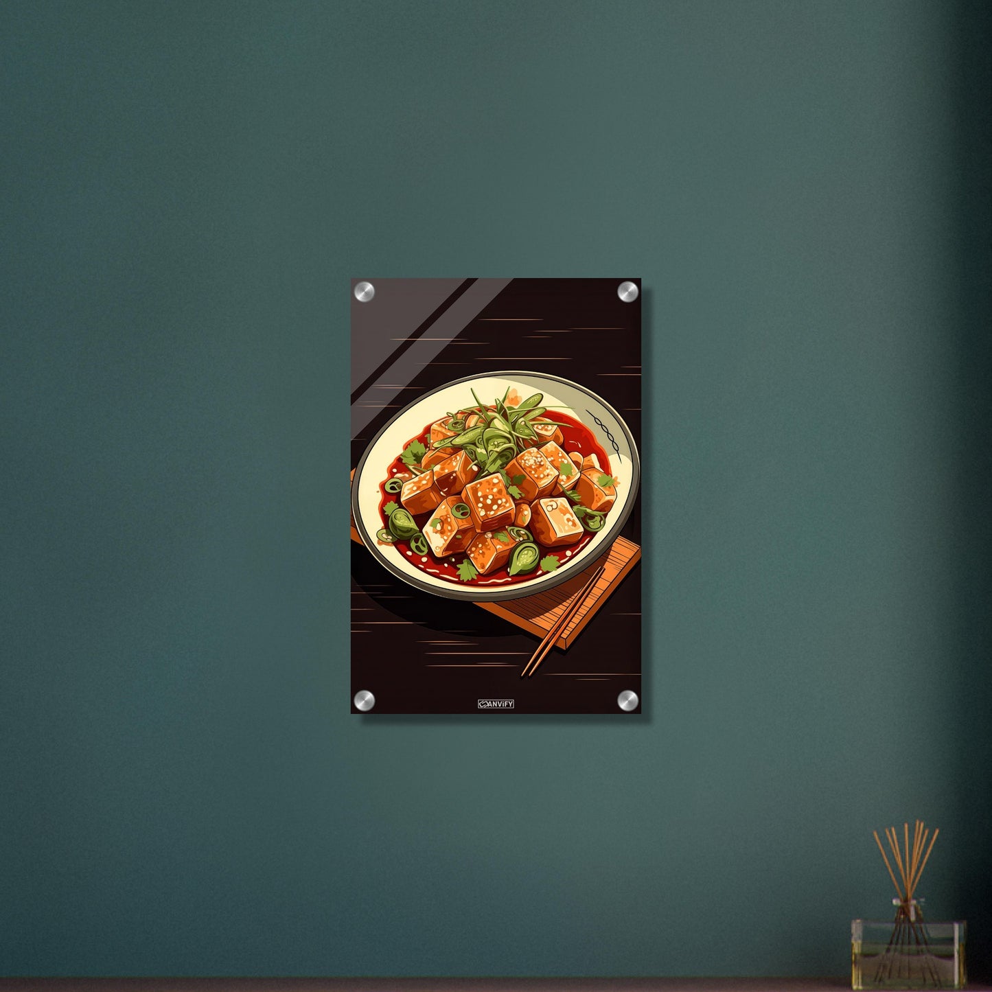 Tofu Schüssel im Comic Stil auf einem Acrylbild