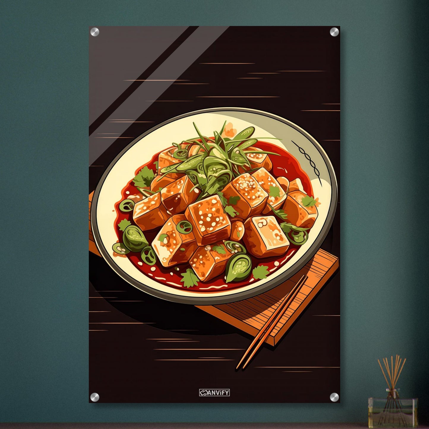 Tofu Schüssel im Comic Stil auf einem Acrylbild