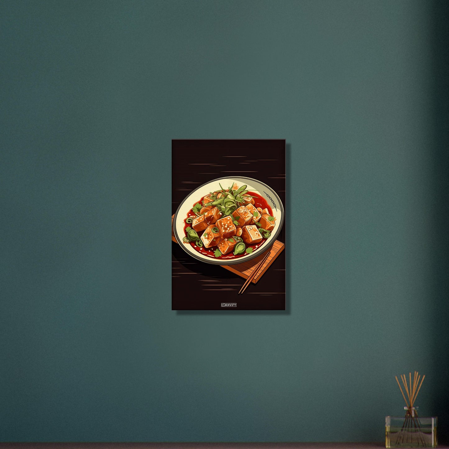 Tofu Schüssel im Comic Stil auf einer Leinwand