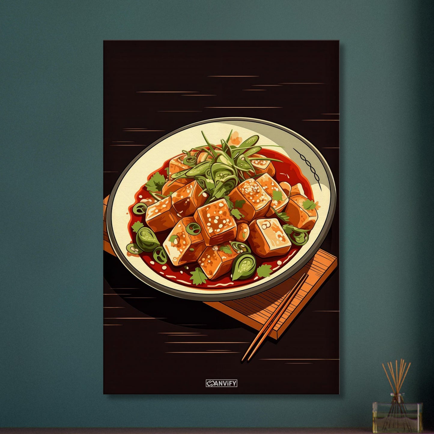 Tofu Schüssel im Comic Stil auf einer Leinwand