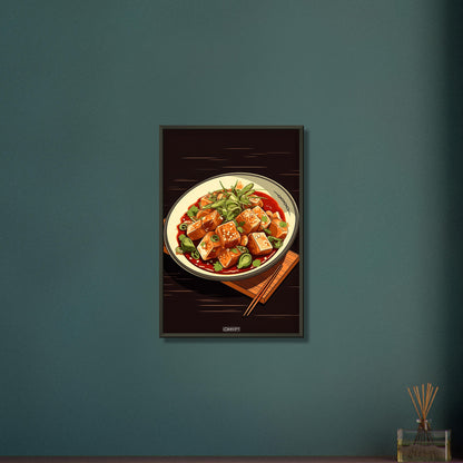 Tofu Schüssel im Comic Stil auf einem Poster im Metallrahmen