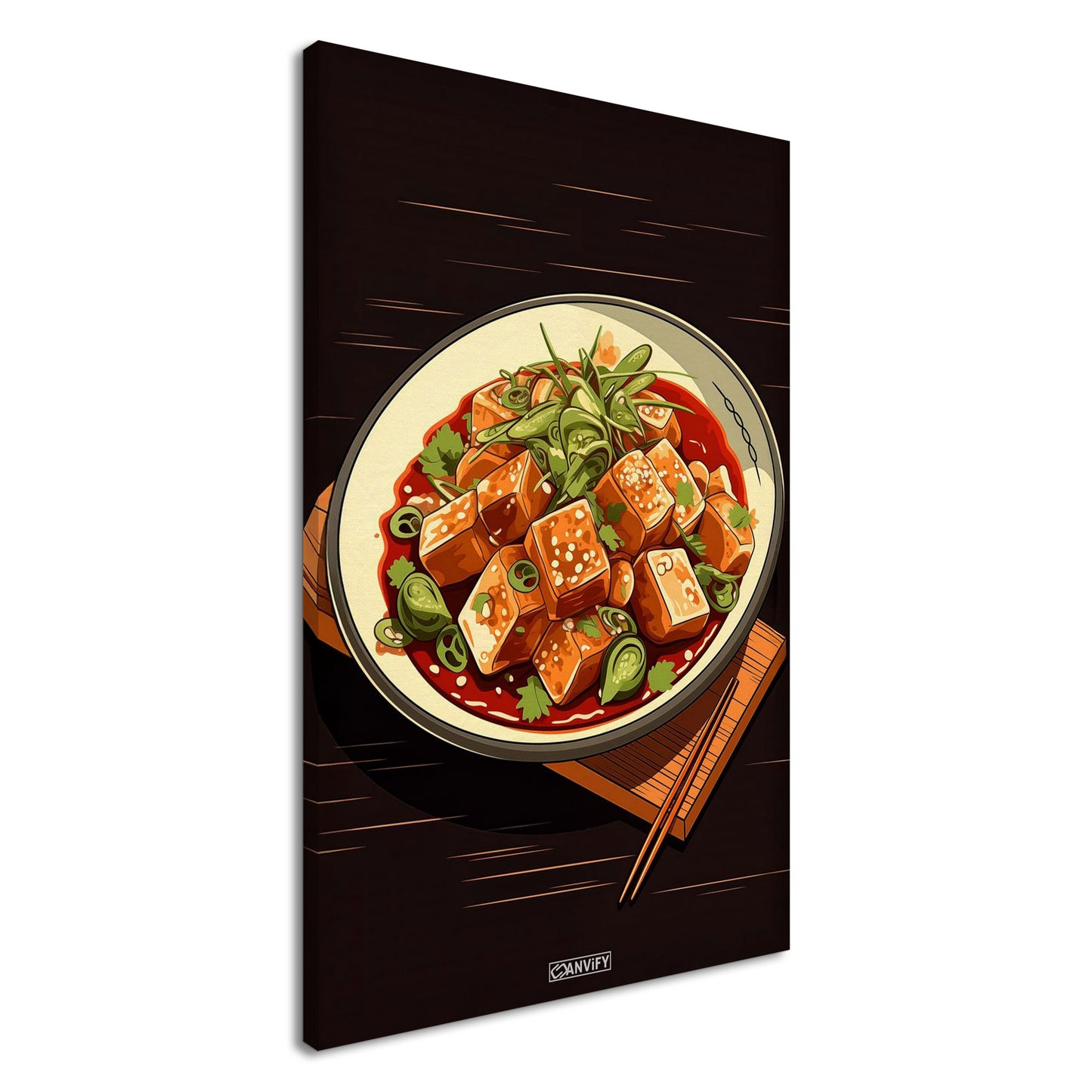 Tofu Schüssel im Comic Stil auf einer Leinwand