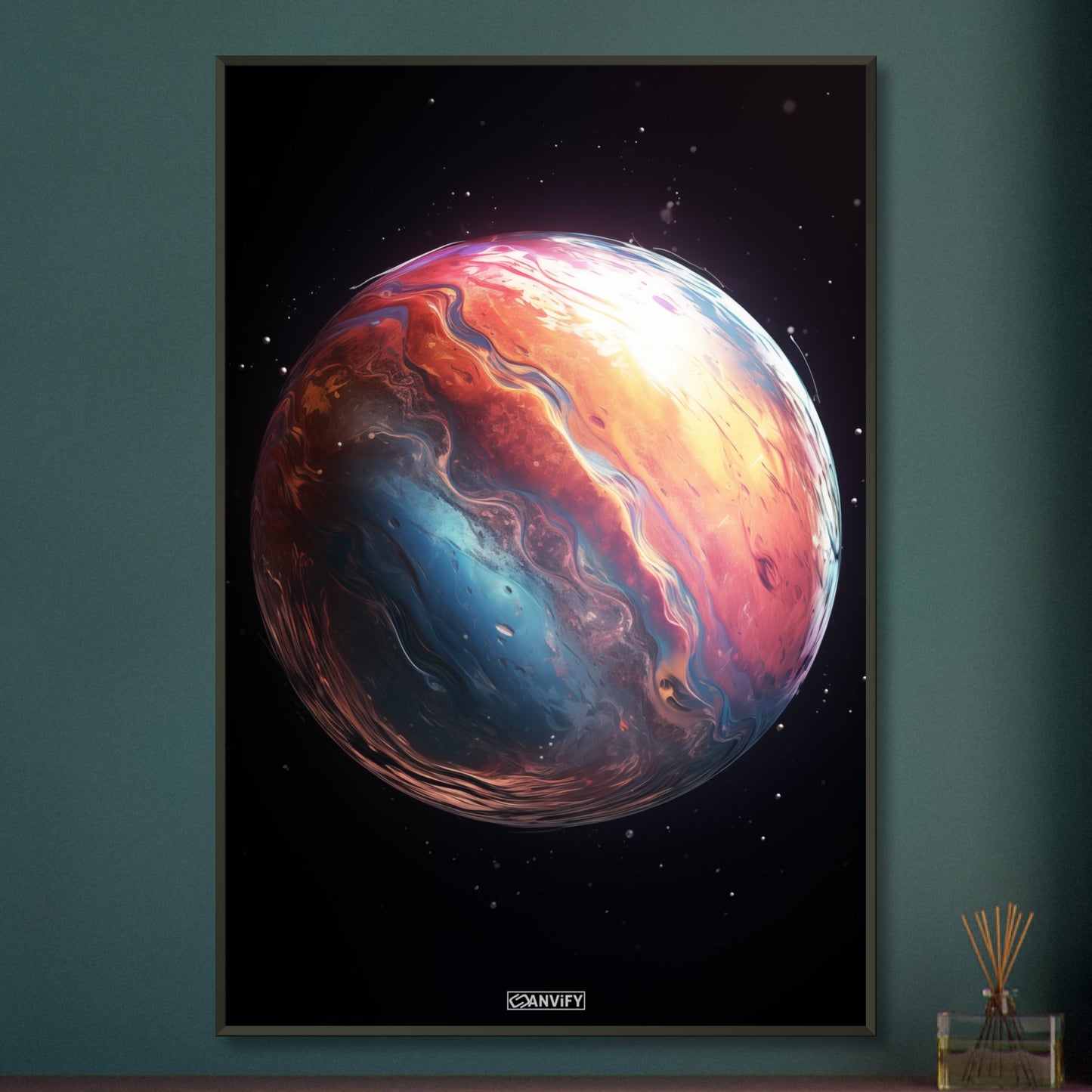 K2-18 Exoplanet in seiner frühen Entstehungsphase auf einem Poster mit Metallrahmen