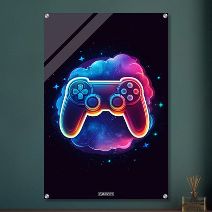 Bunter Playstation Controller mit einer bunten Wolke malerisch dargestellt auf einem Acrylbild