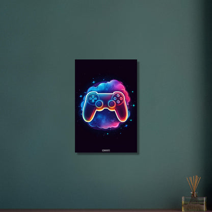 Bunter Playstation Controller mit einer bunten Wolke malerisch dargestellt auf Aluminium