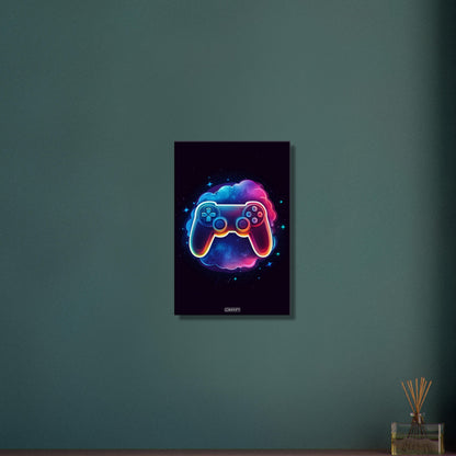 Bunter Playstation Controller mit einer bunten Wolke malerisch dargestellt auf einer Leinwand