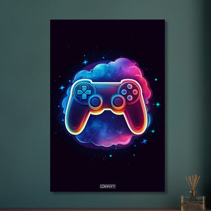 Bunter Playstation Controller mit einer bunten Wolke malerisch dargestellt auf einer Leinwand