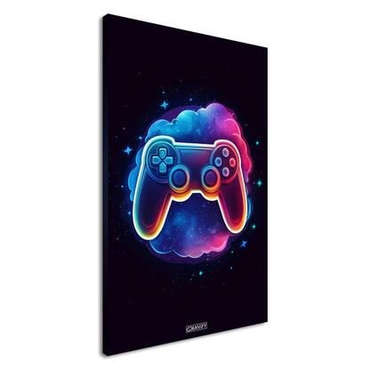 Bunter Playstation Controller mit einer bunten Wolke malerisch dargestellt auf einer Leinwand