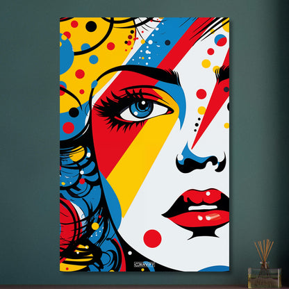 Buntes Frauengesicht im Pop Art Stil auf Aluminium