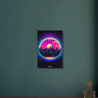 New York Skyline im einfachen Retrodesign und Blauen und Lila Farbtönen und auf einer Leinwand