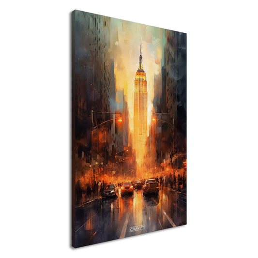 New York's Straße Fifth Avenue zum Empire State Building in Wasserfarbe auf einer Leinwand