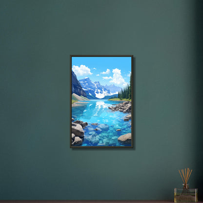 Lake Louise im Banff-Nationalpark malerisch dargestellt auf einem Poster im Metallrahmen