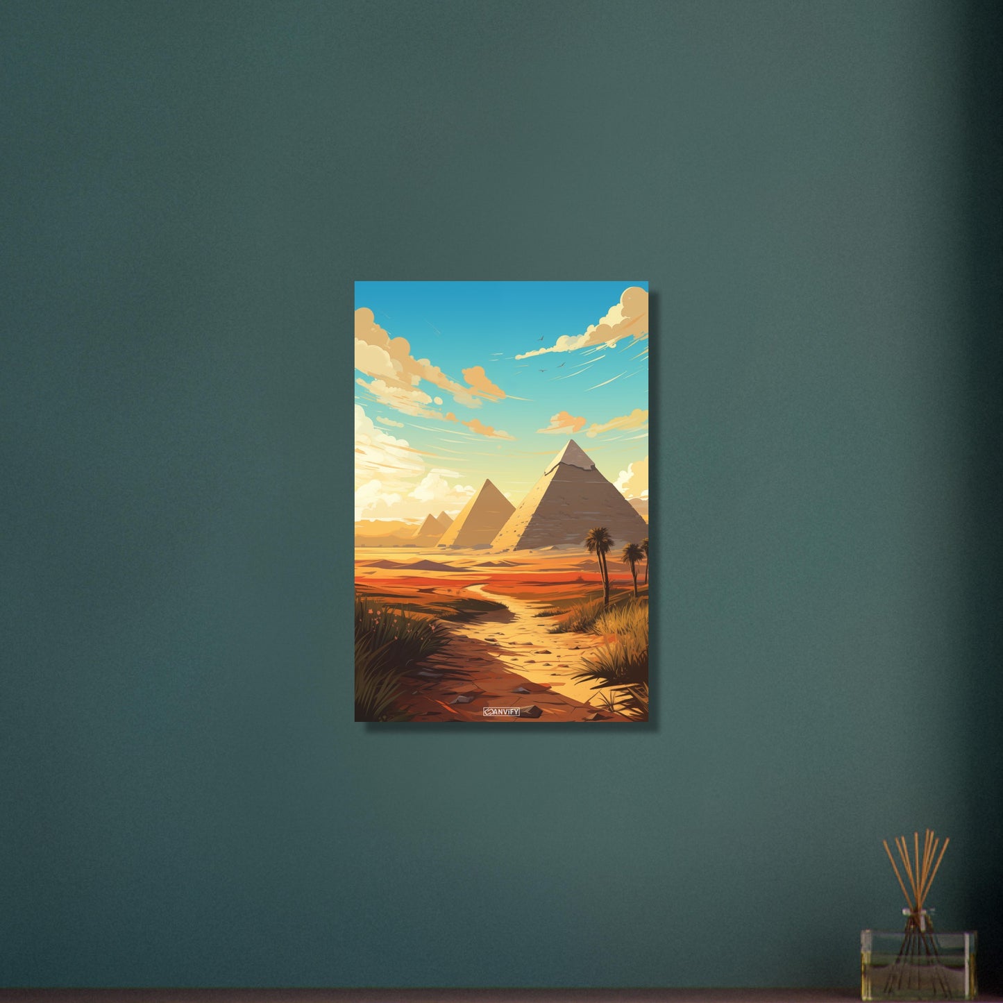 Cheops Pyramide und andere Pyramiden in Ägypten malerisch dargestellt auf Aluminium